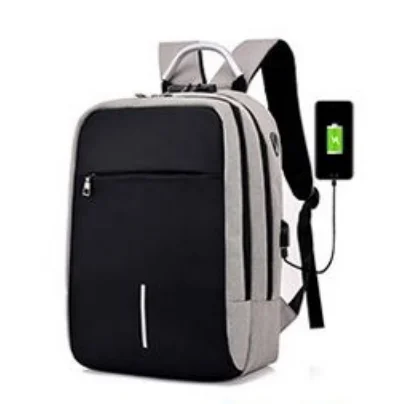 Unisex Anti-Theft Oxford Laptop Backpack with Lock USB Feature Plain Softback College Bag with Polyester Lining Zipper Closure