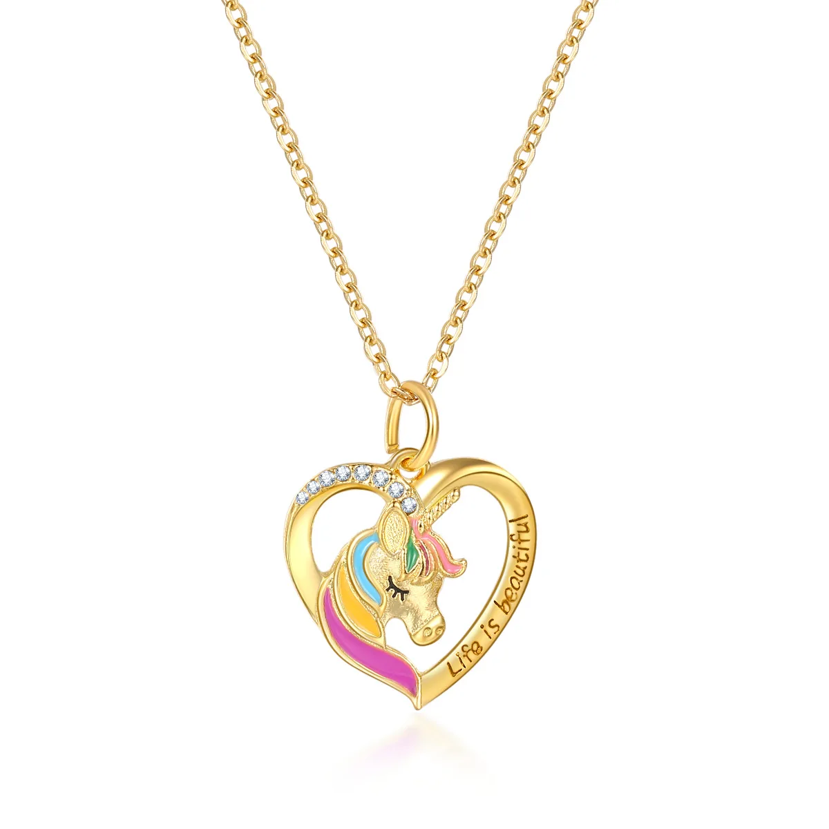 Enamel Rainbow Unicorn Necklace Alloy Stainless Steel Unicorn Clavicle Pendant Necklace For Girls Kids Cute Horse Jewelry