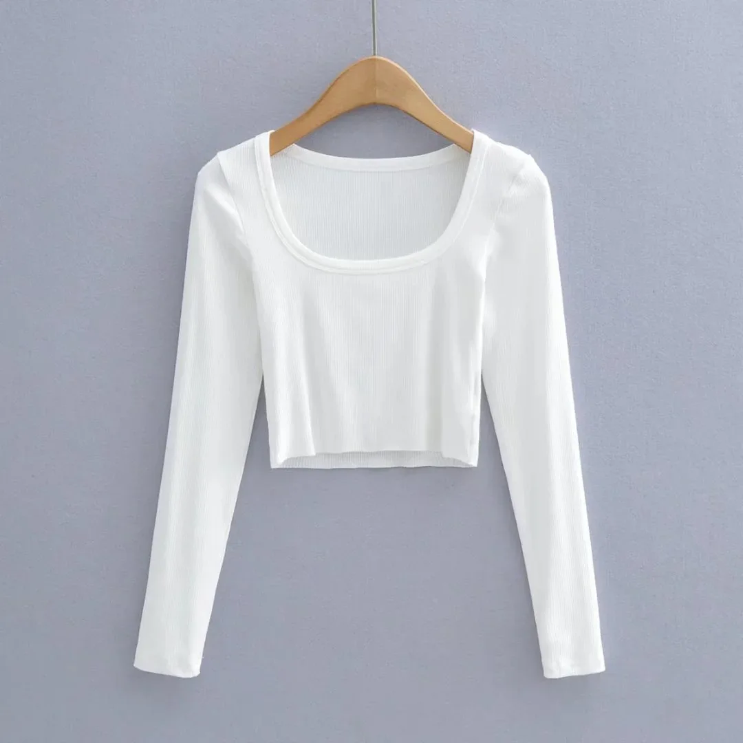High Quality Midriff T-Shirt Women Long-Sleeved French Shirt Base Casual High-Waisted Top Anti-Pilling Feature Chiffon Basics