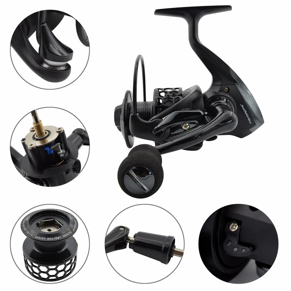 Fishdrops Hot Sale Spinning Black Metal 12bb Saltwater Lightweight Pesca Size 1000-7000 Fishing Wheel Coil Fishing Reels
