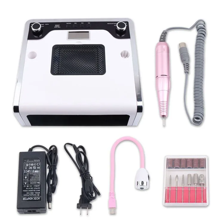 2020 New 4 in 1 Electric Nail Drill Machine with 30000RPM Handpiece Dust Vacuum Suction 108W LED UV Lamp Electric Nail File