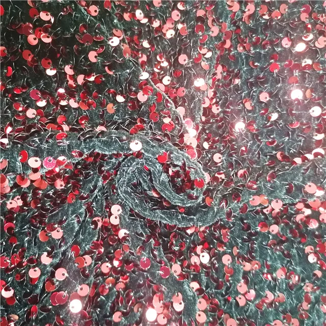 China manufacturer high grade luxury polyester spandex knitted italy black gold beaded embroidery velvet fabric for cloth