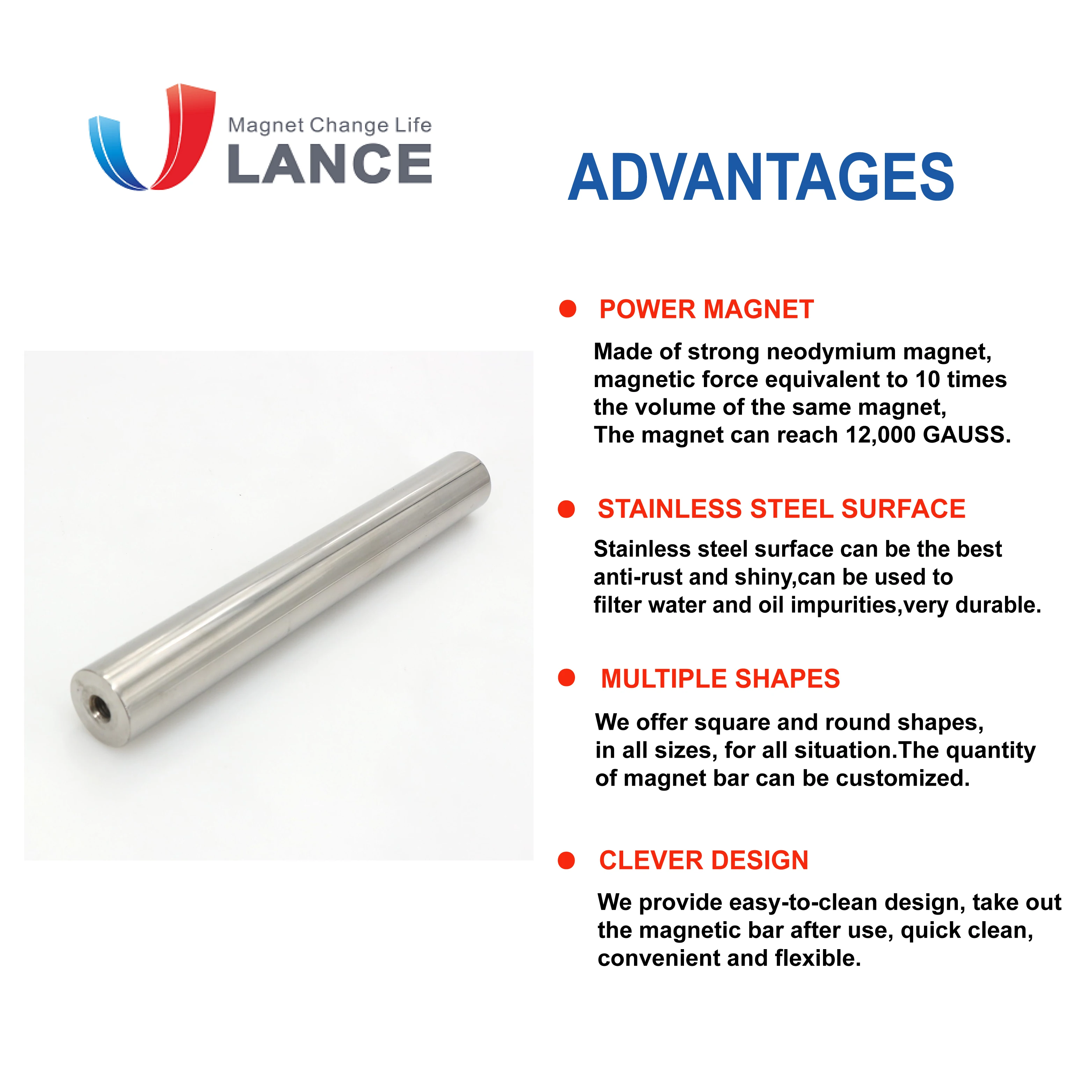 Hot selling strong neodymium magnet filter easy clean magnetic bar for saparation