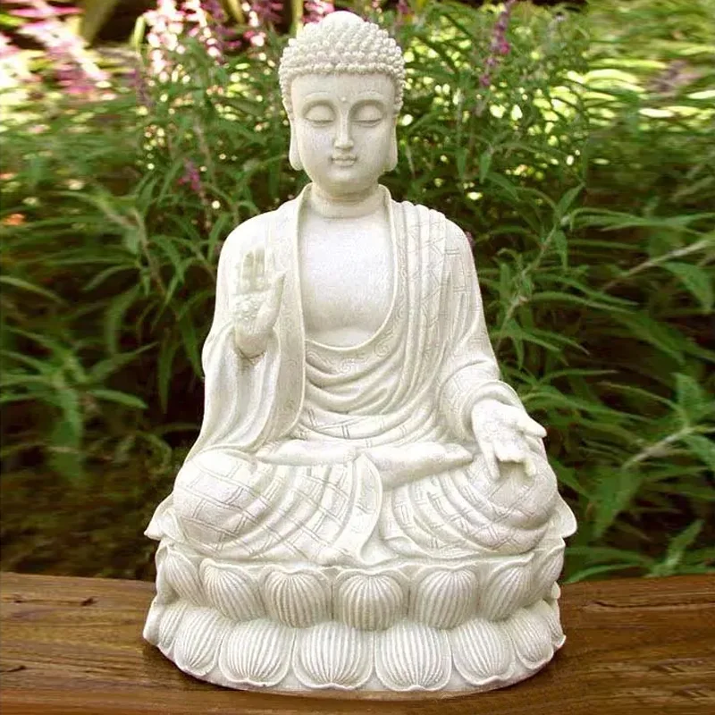 Shengye Large Outdoor Home Decoration Meditation Amitabha Marble Carved Buddha Life-size Resin Glass Fiber Sitting Buddha Statue