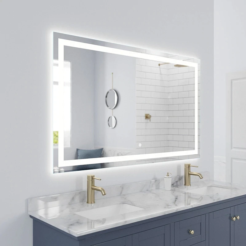 2023 hotsale model hotel frameless silver glass led backlit 6500K dimming anti-fog lighted big size led mirror bathroom