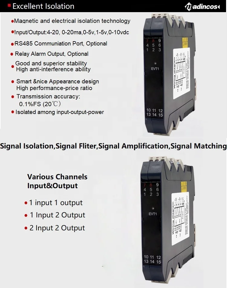 MSC90A:0.2%DIN Rail Isolated 0-20ma/0-10ma/4-20ma/1-5v/0-5V/0-10VDC Analog Signal Isolator Converter Powered in 24VDC/100-265VAC