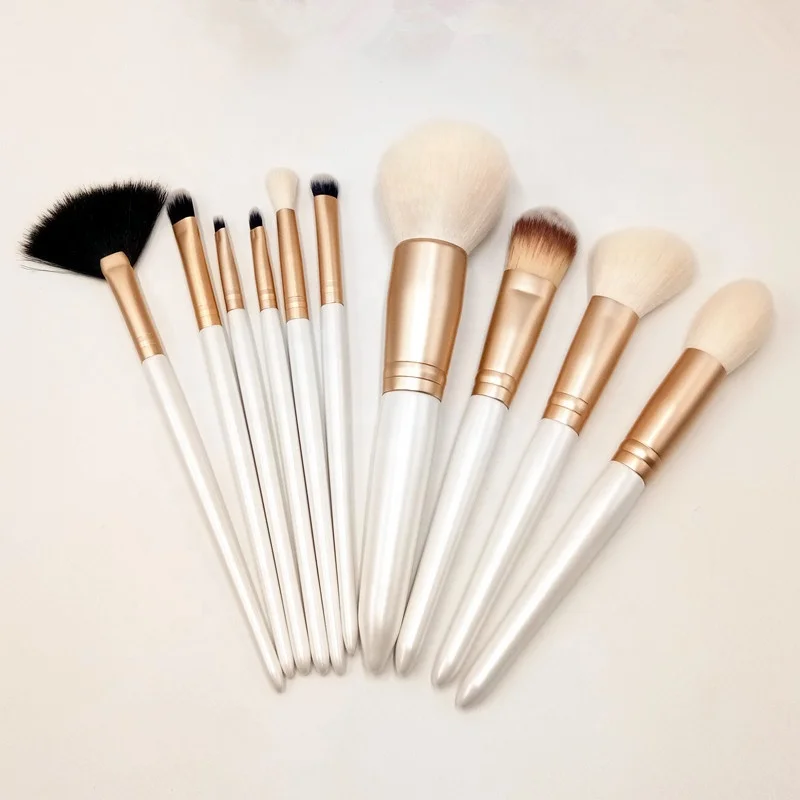 Make Up Brush Beauty Tools Kit Custom Brand 10pc Gold and Pearl White Professional Makeup Brush Set