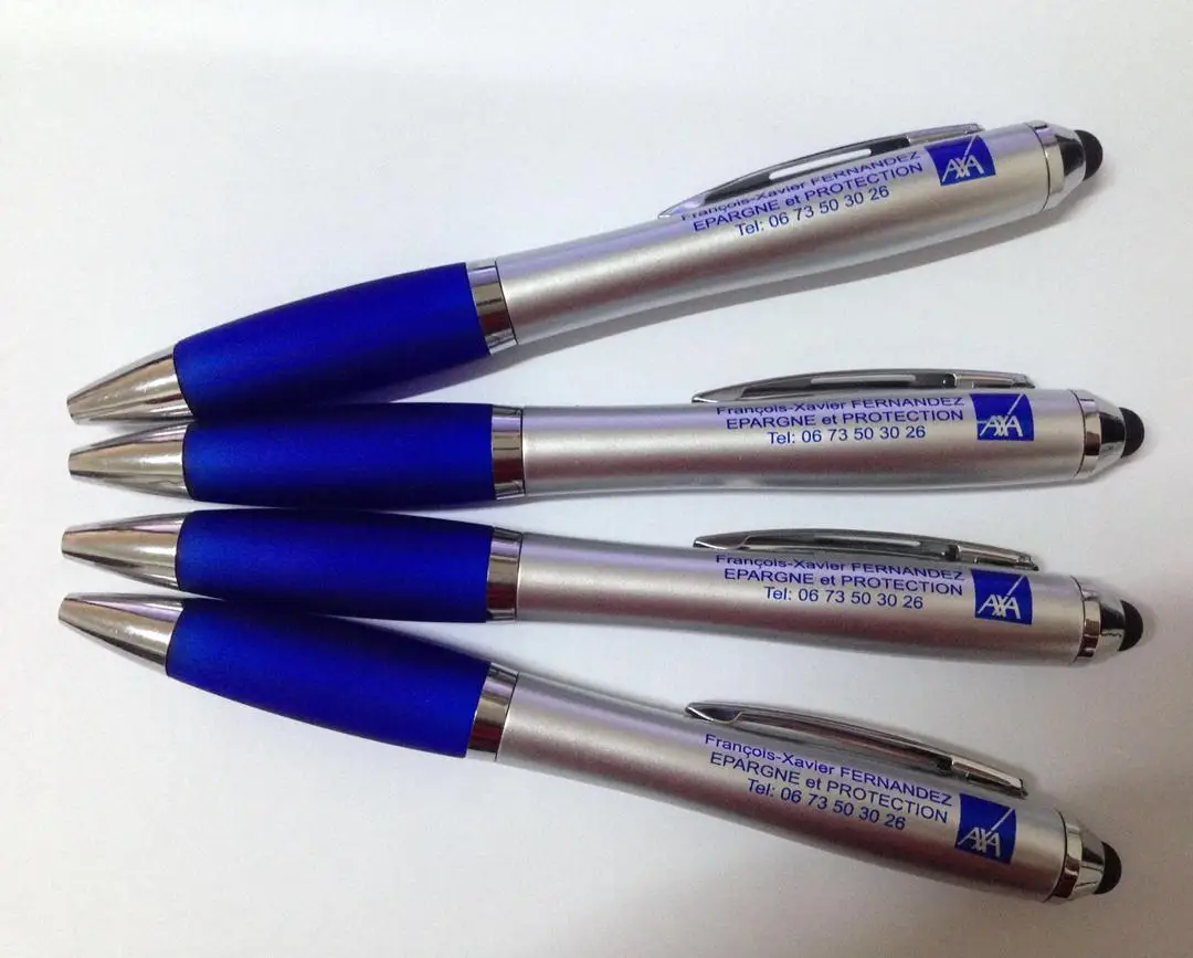 New style promo plastic twist ballpoint pen with stylus brand custom logo personal company name gift silver pen