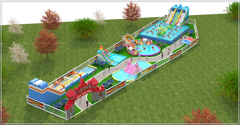 Lilytoys Outdoor Large Land Mobile Inflatable Water Park Inflatable Multi-Sports Water Park for Adults