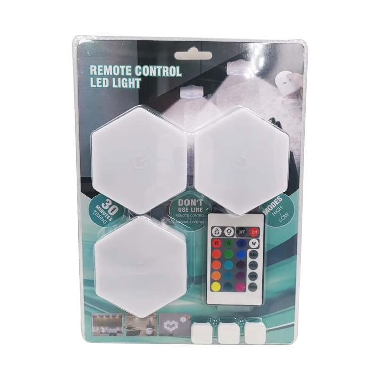 Hot sell 3Pack Stick on closet DIY touch lamp battery Led hexagon puck night light with remote control under cabinet chord