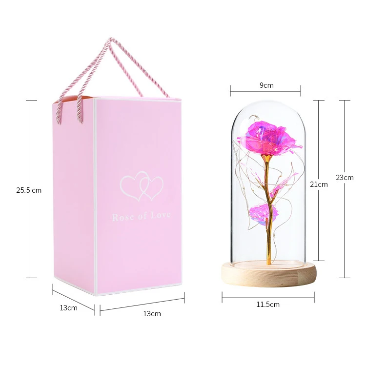 Direct factory price galaxy led rose in glass dome with pink gift box for mothers day