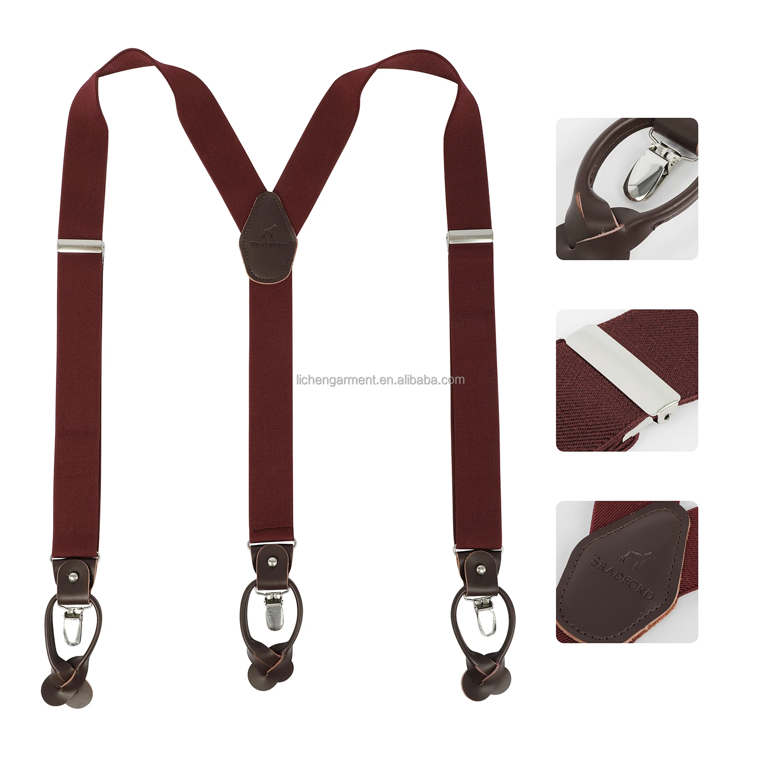 Luxury Custom Logo Silk Fabric Suspenders Solid Color Y Back Braces 3 Clips Gift Box Adjustable Suspenders for Men