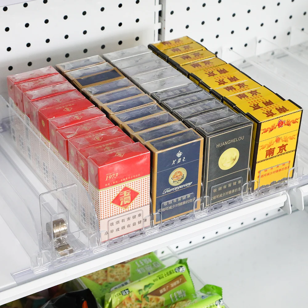 Cigarette Stand Hot Sale Drink Can Organizer Tray Display Shelve Automatic Can Spring Loaded Pusher system Tobacco Shelf Pusher