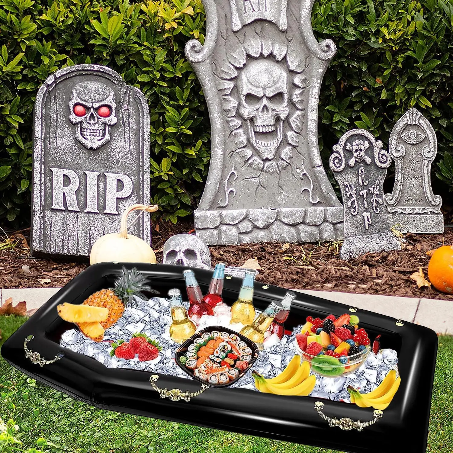 Inflatable Coffin Cooler  Coffin Float Beverage Drink Cooler Ice Chest Buffet Cooler for Summer Pool Picnic Party Decoration