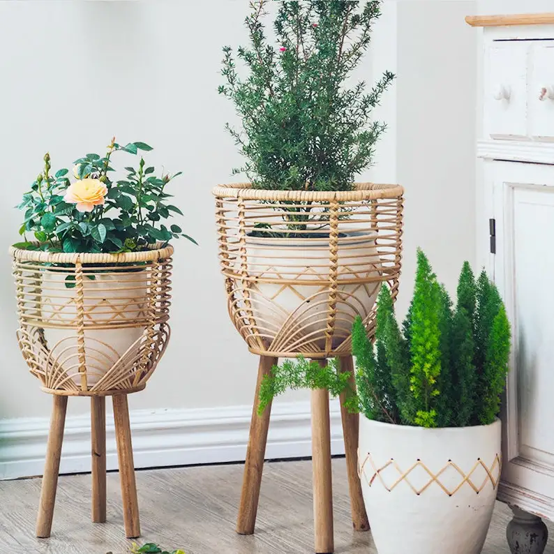 2022 Wholesale woven rattan flowerpot handmade hanging flower pots flower pots rattan eco-friendly plant pot