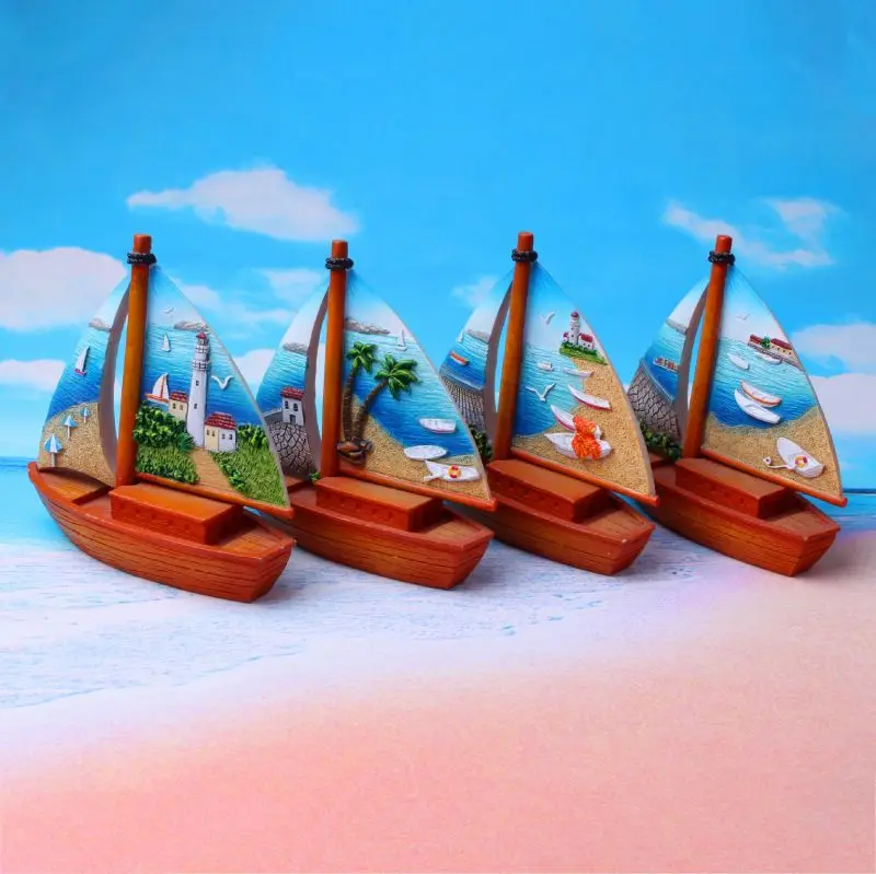 Creative Resin Crafts Scenic Sailboat Decoration Custom Tourist Souvenirs Resin Double Sailboat Sculpture