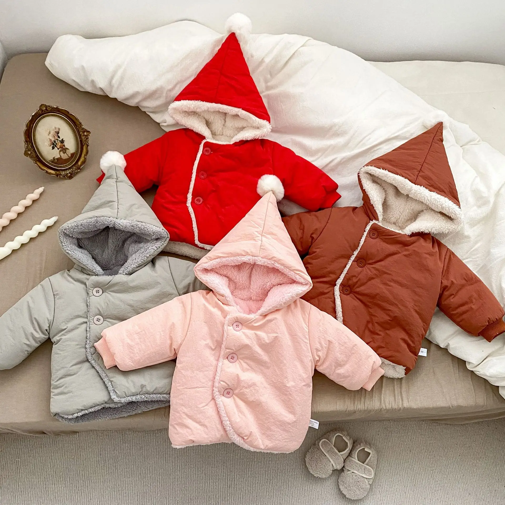 Winter Infant Coat Thickened Boys Girls Hooded Jacket Warm Solid Colour Baby Clothes