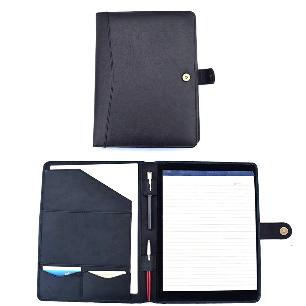 Custom Office Supply Black Leather Business Organizer Portable Compendium Folder Personalized Resume Portfolio Binder