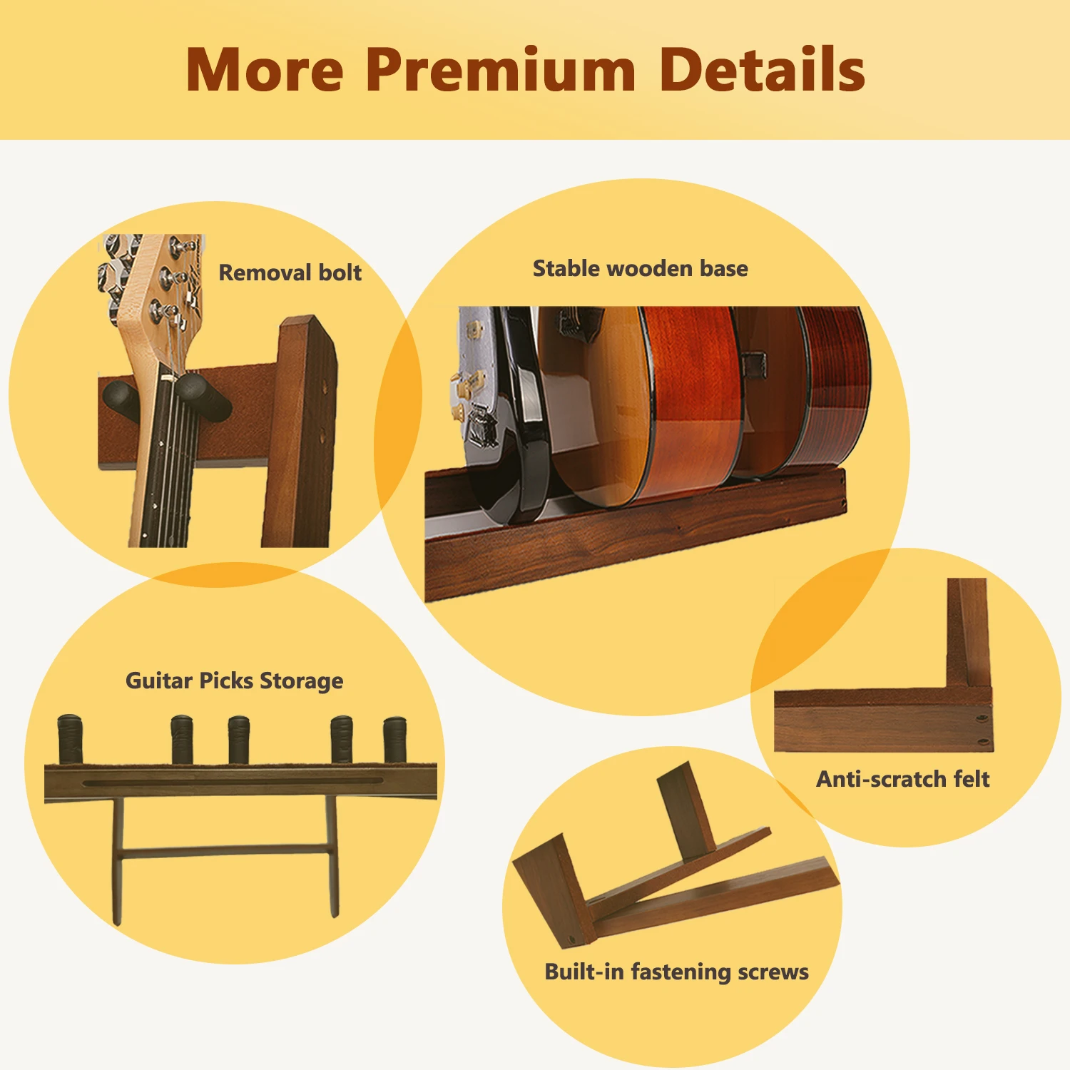 Guitar Stand for Multiple Guitars, Hardwood Black Walnut Rack for wooden guitar display holder