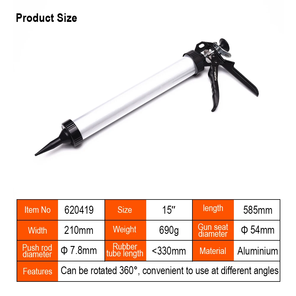 High quality 15' Aluminum barrel silicone sealant plastic soft glue caulking gun for construction paint spray