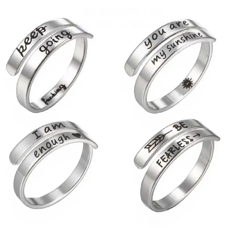 Inspirational 18k Gold Silver Plated Laser Engraved I AM ENOUGH Woman Adjustable Stainless Steel Rings Jewelry