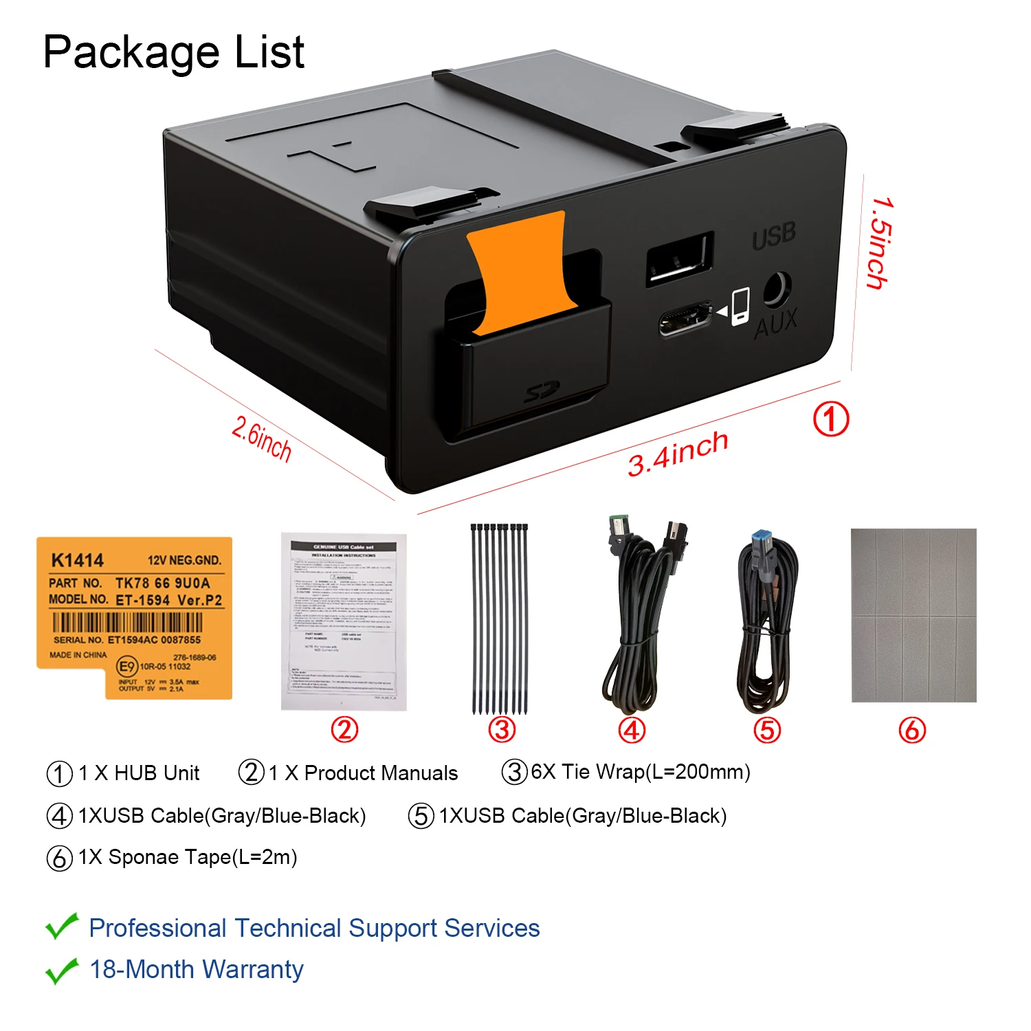 Mazda Carplay and Android Auto Retrofit Kit, TK78-66-9U0C OEM Media Hub Fits to MZD Connect System, Compatible with Mazda 2/3/6