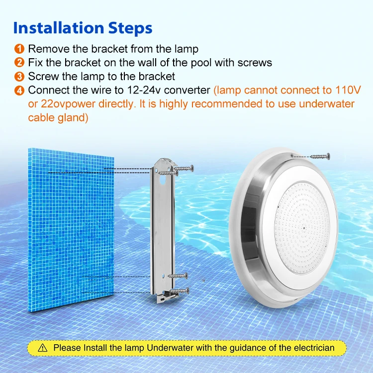 12V Ip68 Waterproof Resin Filled Remote Control Underwater Rgb Light For Swimming Pool