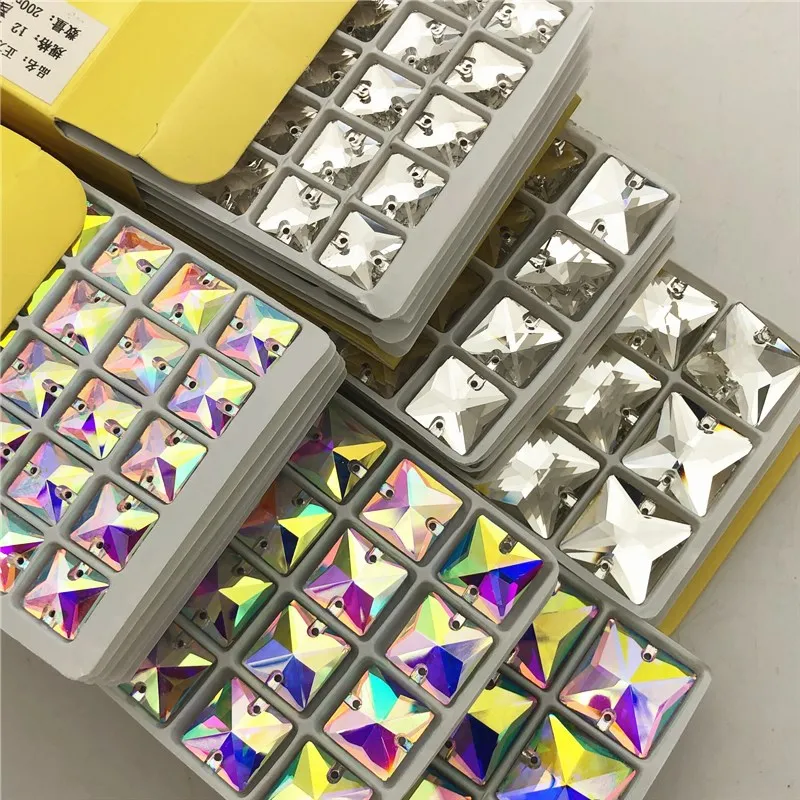 Wholesale Price 12mm Square crystal sew on gems rhinestone stone for wedding dress bridal gown decorations