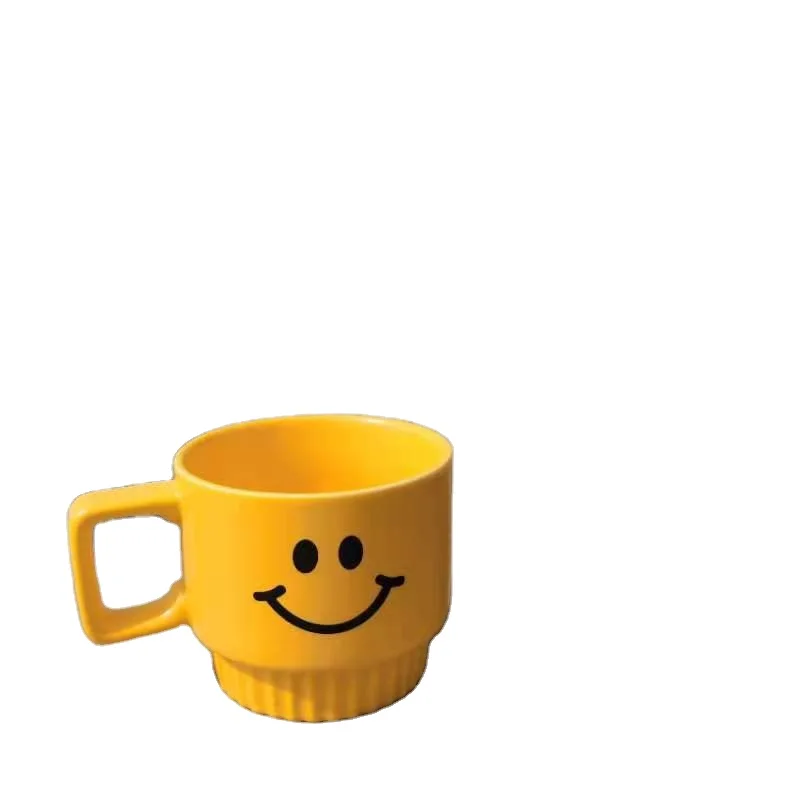 ZC Korean creative porcelain coffee mugs matte yellow smiley face ceramic face mug  office home breakfast milk happy face cup