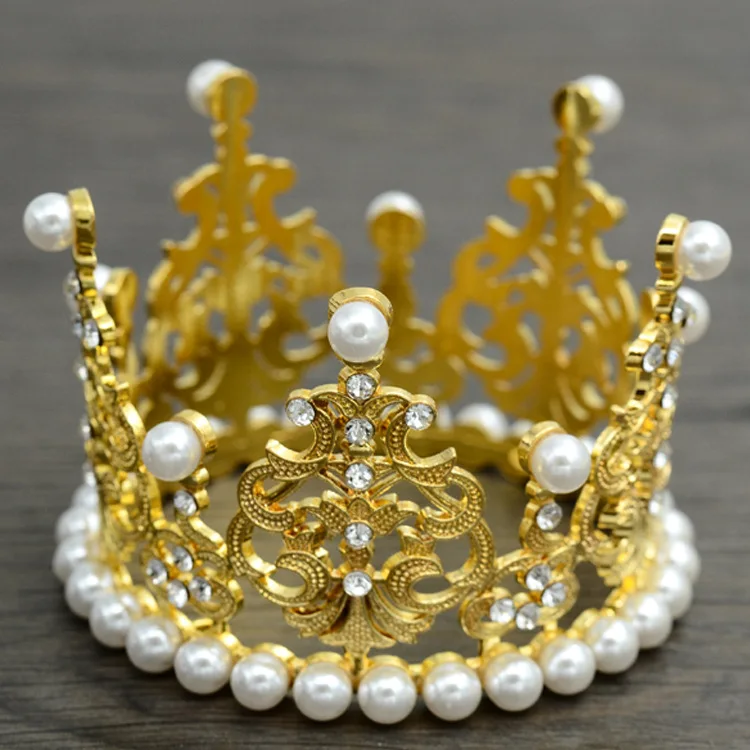 Mini Tiara Cake Topper gold Crystal Pearl Vintage Wedding Cake Crown Birthday Baby Shower Cake Topper