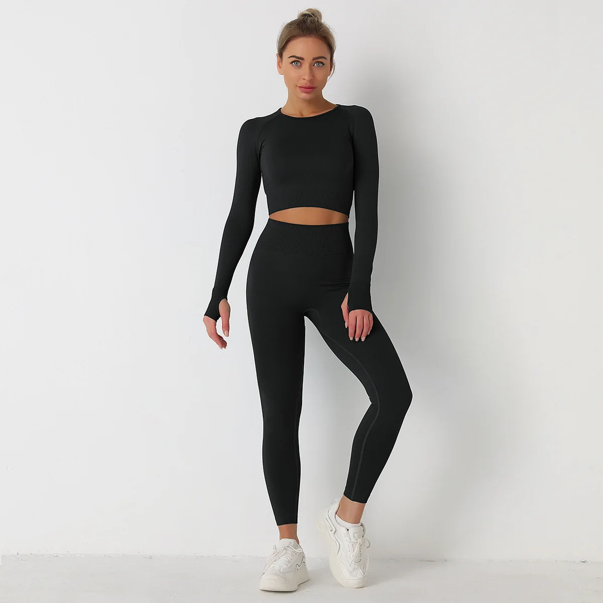 fall winter ladies two piece sportswear set for women yoga outfit women sets workout trousers push up tights for women