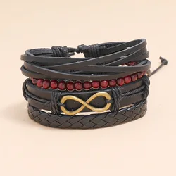 Men Woven Hemp Rope Leather Hand Chain Set Beads products Bracelet bracelet mens accessories