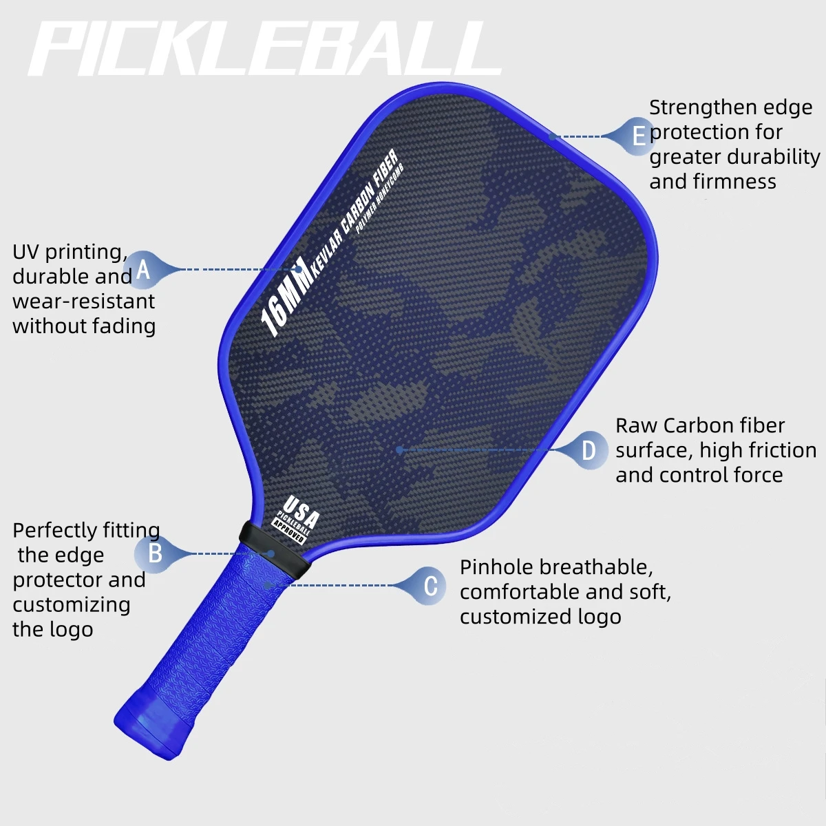 Pickleball Paddles одобренный USAPA профессиональный графитовый набор Paddle/Набор лопастей полипропиленовый сотовый сердечник