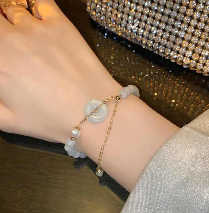 
Chalcedony geometry bracelet female Chinese element hand string gift retro bracelet 