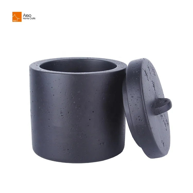 Promotional gift natural gray black 8oz 10oz concrete empty jar candle with logo engraved candle holder for candle making