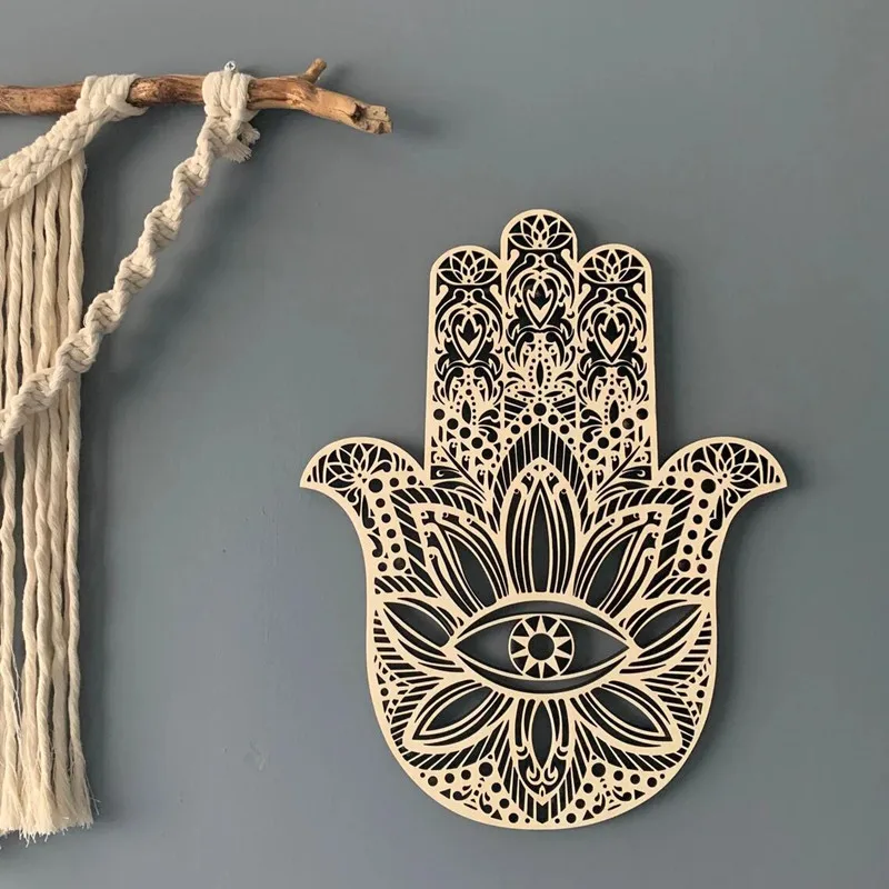 Laser Cut Wood mandala flower Hamsa Wall art for  Living Room Home Decor