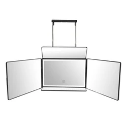 5 Way Mirror for Hair Cutting With LED Light Portable 360 Trifold Barber Self Cut Mirror with Height Adjustable Hooks