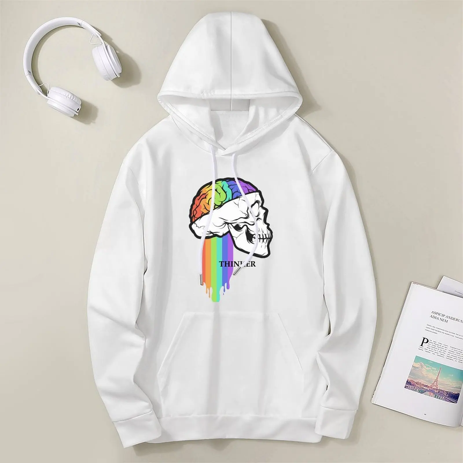 Womens Casual Halloween Skull Hoodie with Pockets Autumn Printed Loose Jacket Customized Logo Artwork Custom Pattern Art Hoodies