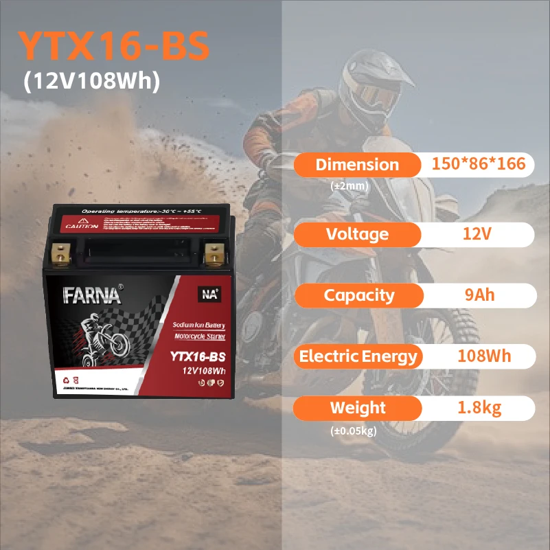 High CCA 9ah YTX16 High Quality Large Displacement 3000+ Cycle With BMS Motorcycle Battery Sodium-Ion