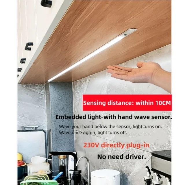 AC110V AC230V Plug-in LED Sensor light for kitchen cabinet Hotel Furniture Light Fixture Slim embedded LED Light Rigid Strip