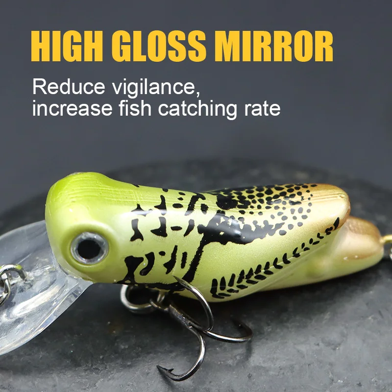 THORFORCE 50mm 3.1g Hard Plastic vibrating fish lure Top Water Grasshopper Insect Fishing Lures Treble Hooks Fresh Water Bait