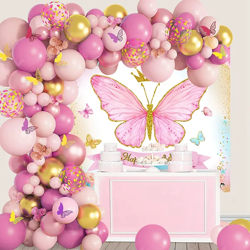 Butterfly Theme Party Decorations Sets Butterfly Balloons Arch Kit With Backdrop Wall Decorations For Baby Shower Birthday Party
