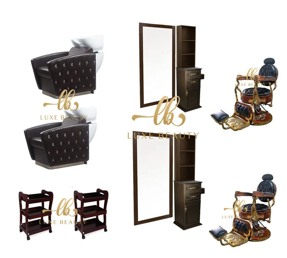 Modern Style barber salon styling station wooden side beauty salon mirror Luxury salon furniture mirror station for barber shop