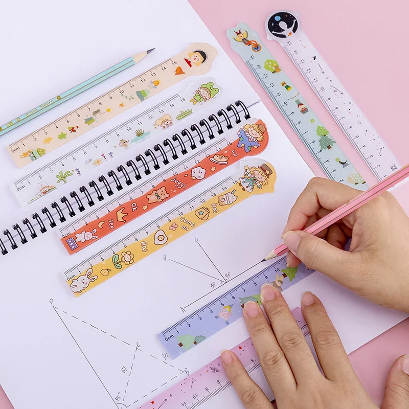 Student Kawaii Colorful Digital Flat Scale Ruler Cute 15cm Acrylic Plastic Bookmark Straight Rulers For School Girl In Bulk 2024