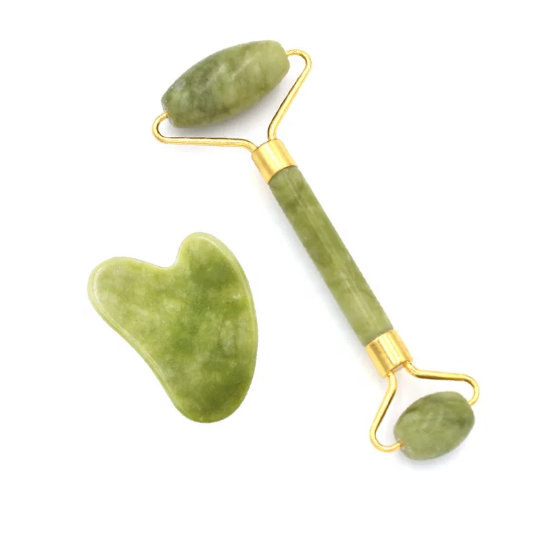 SFM Brand High Quality Green Jade Roller Guasha Set Hot Selling Face Massage Roller Jade Guasha Stone Drop Shipping Jade Roller