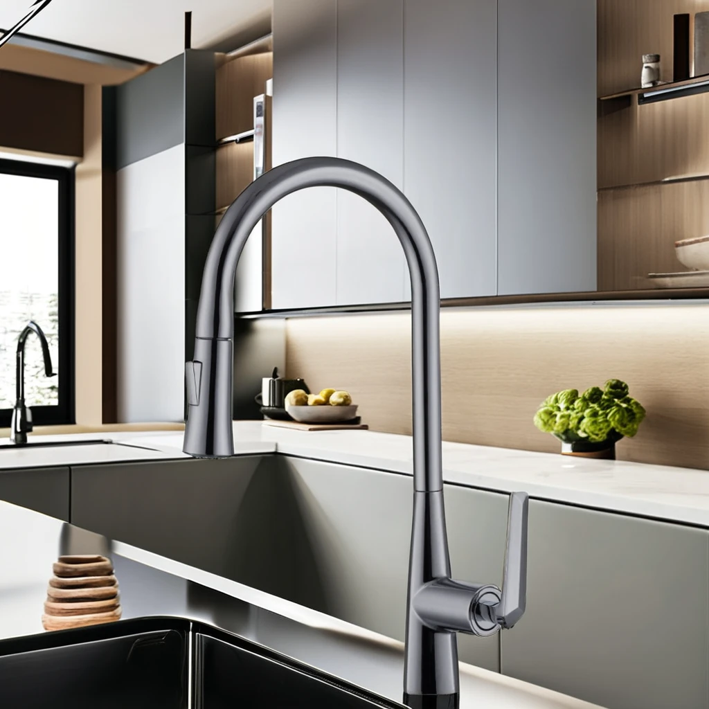 High Quality 360 Adjustable Modern Single Handle Pull-Down Kitchen Sink Faucet Brass Material Hot & Cold Water 1 Faucet