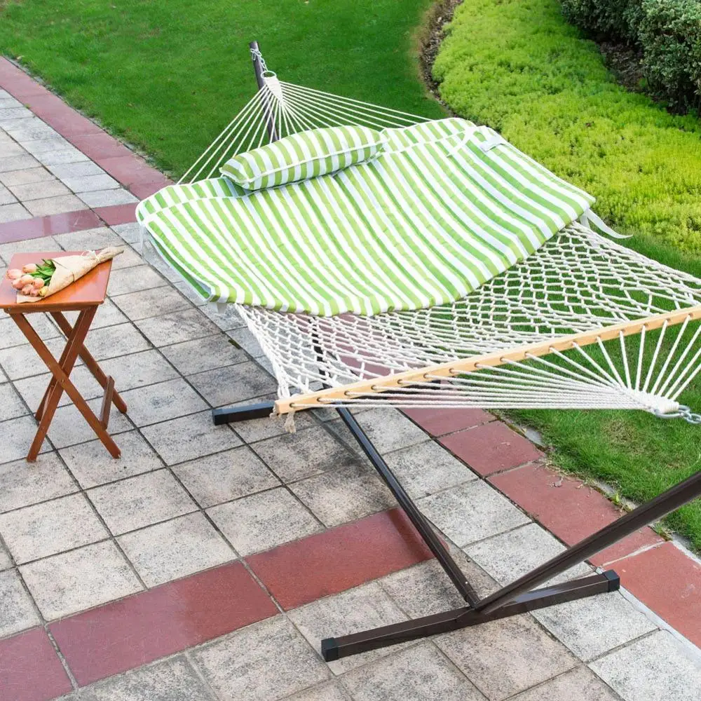 Danlong 12 Feet outdoor two person rope hammock with polyester pad for patio