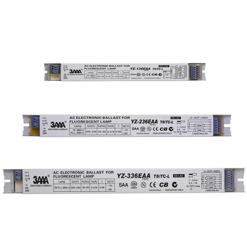 3AAA YZ-136EAA YZ-236EAA YZ-336EAA T8/TC-L 220V 1*36 Вт 3*36 Вт T8 электронный балласт для T8 люминесцентной лампы и жестяным мусорным баком