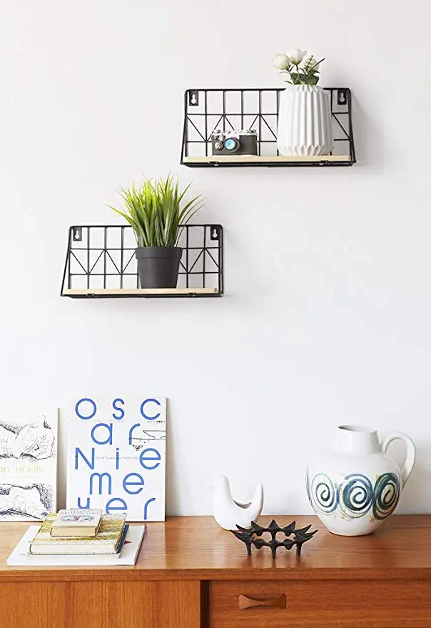 Newest Wall Mounted Grid Hanging Decor Wire Storage Shelf For Living Room Bedroom
