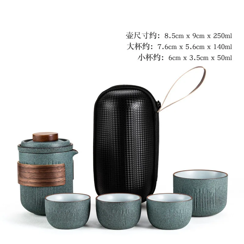high quality fashion unquie Chinese kunfu portable travel ceramic tea cup set, water kettle 4 cups set with bag